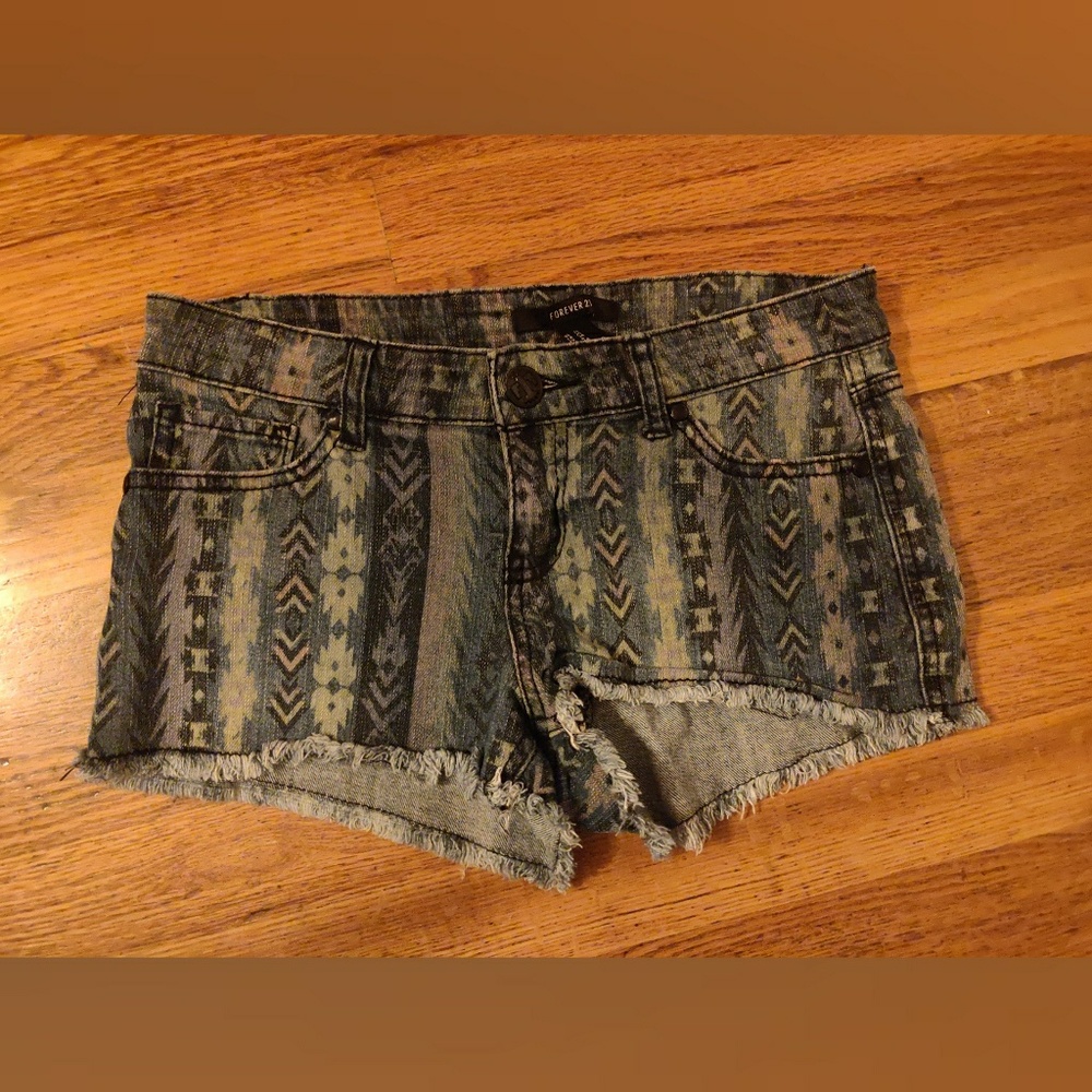 Tribal Print Denim Shorts